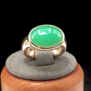 14K Yellow Gold Green Chrysoprase Quartz Ring 6.1 Grams Size 4.75